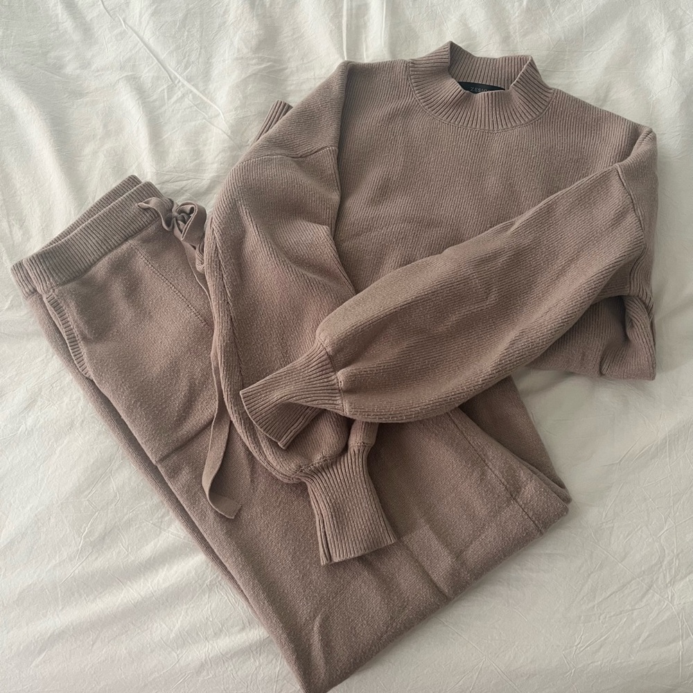 Cozy Brown Knit Sweater and Pants Set
